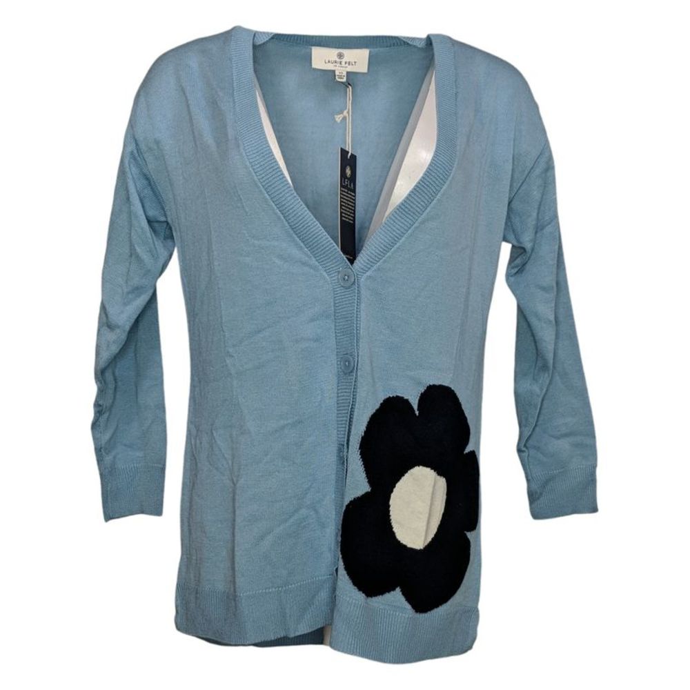 Laurie Felt Women's Top Sz M Cashmere Blend Daisy Cardigan Blue A209573
